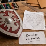 Bouclier en carton DIY avec blason personnalisé et sangle