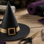 DIY chapeau sorciere noir en papier avec ruban doré
