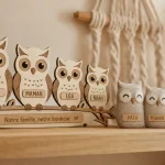 Famille chouette bois ou tissu, prénoms à vérifier