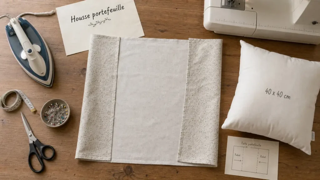 Tuto coussin portefeuille : housse 42x100 cm avec rabats sans fermeture éclair