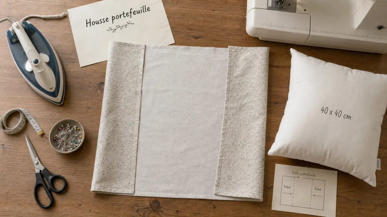 Tuto coussin portefeuille : housse 42x100 cm avec rabats sans fermeture éclair