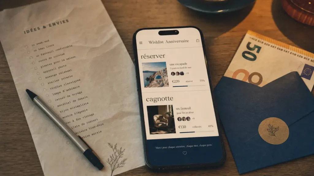 wishlist anniversaire : réservation et cagnotte sur smartphone