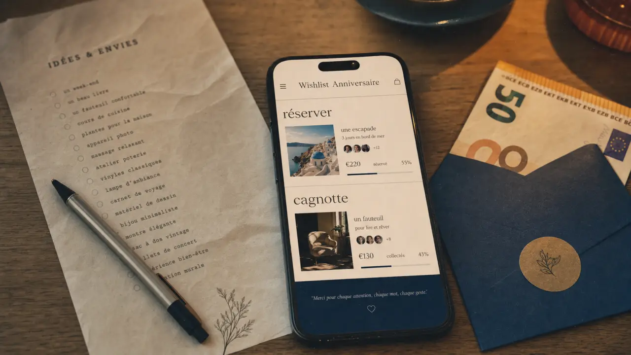 wishlist anniversaire : réservation et cagnotte sur smartphone