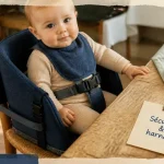 Chaise haute de voyage avec harnais de sécurité et assise antidérapante