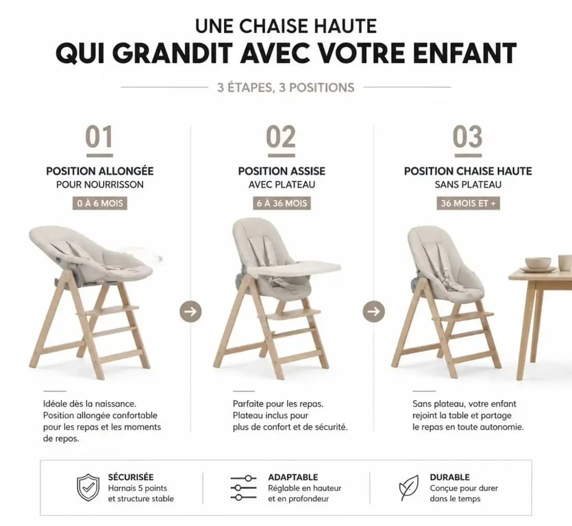 Schéma d'évolution d'une chaise haute Orchestra pour enfant