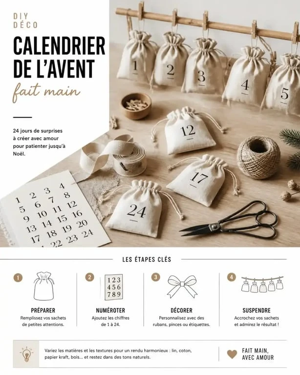Calendrier de l'avent loisirs créatifs DIY avec matériel de papeterie et décoration