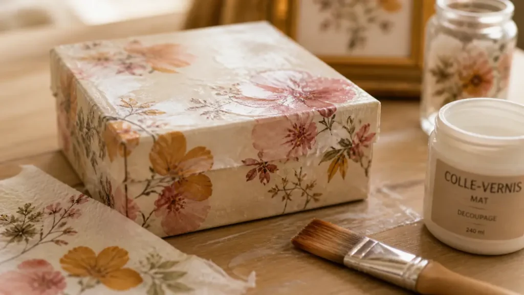 Serviettage avec serviettes en papier : le bon format, la bonne colle et les plis à éviter