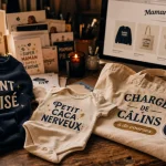 maman prout : produits imprimés sur table d’atelier parisien
