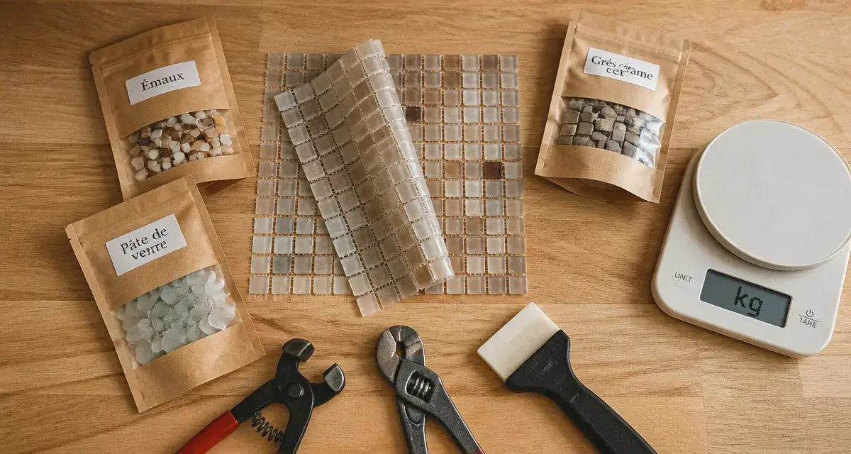 Mosaïque loisirs créatifs : émaux, pâte de verre, outils et calculs