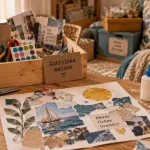 Activités enfants à la maison : collage sans écran, matériel créatif sur table