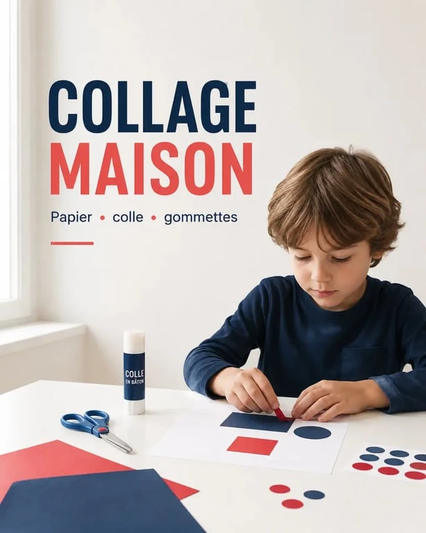 Loisirs créatifs enfants : enfant réalisant un collage simple à la maison