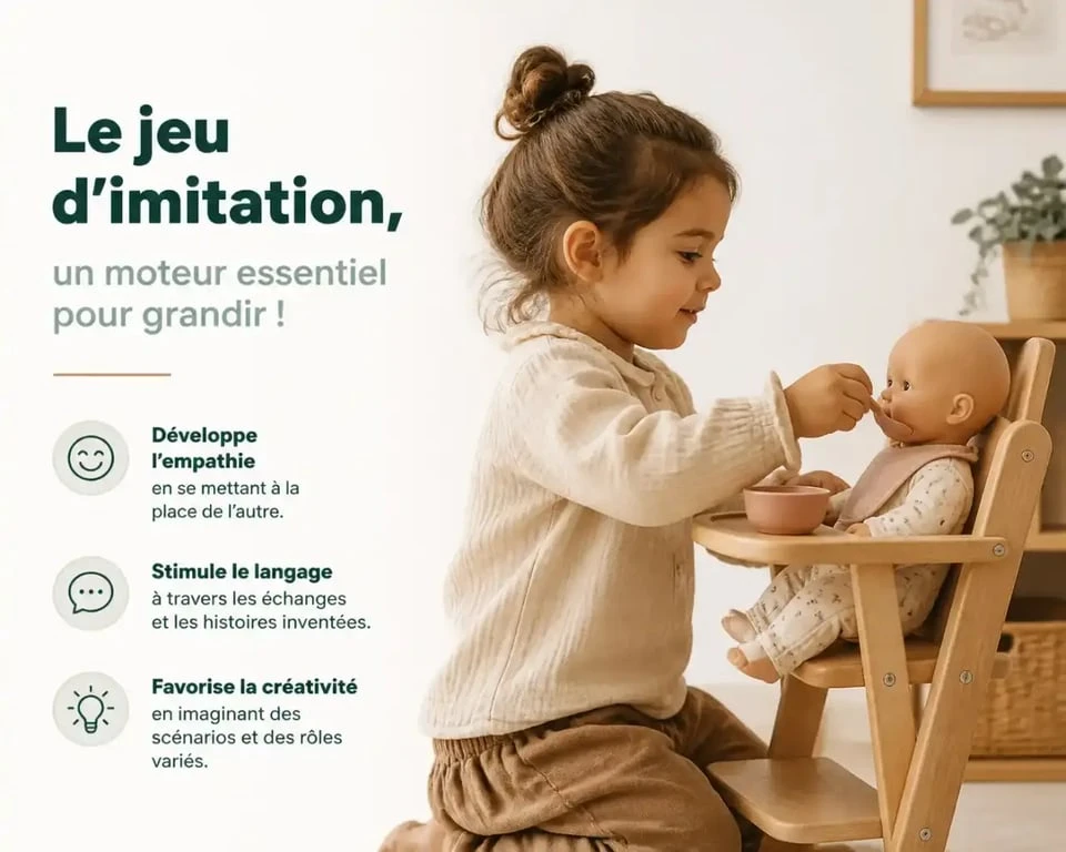 Enfant jouant avec une chaise haute pour poupées