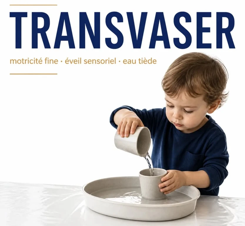 Activités enfants 2 ans : transvasement sensoriel avec gobelets et bassine