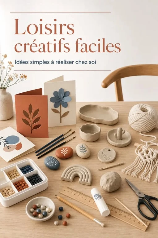 Idées loisirs créatifs sur une table avec matériel simple et créations finies