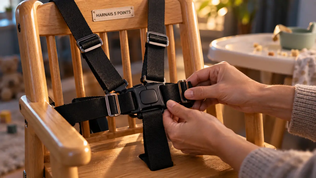 Harnais chaise haute 5 points pour sécuriser bébé sur chaise haute