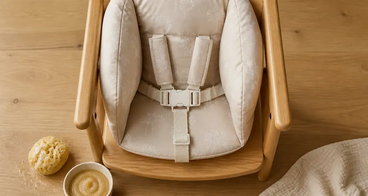 reducteur chaise haute beige ajusté pour confort et sécurité bébé à table