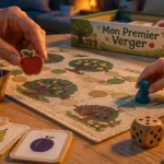 Jeux de société 2 ans : l’adulte et l’enfant jouent au verger